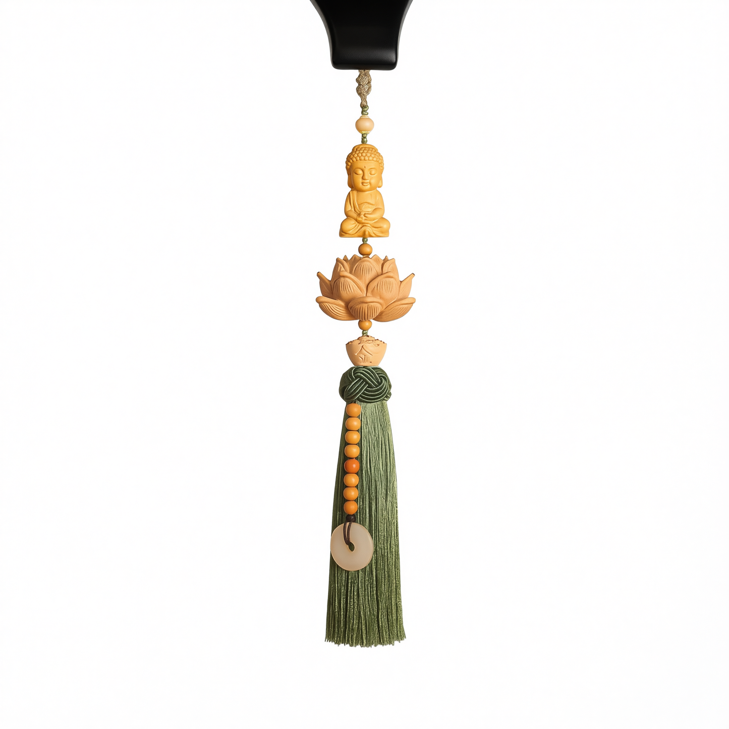 Tan hui Boxwood Lotus Car Hanging Ornament Little buddha [boxwood lotus] light green tassel style [car hanging + exquisite gift box]