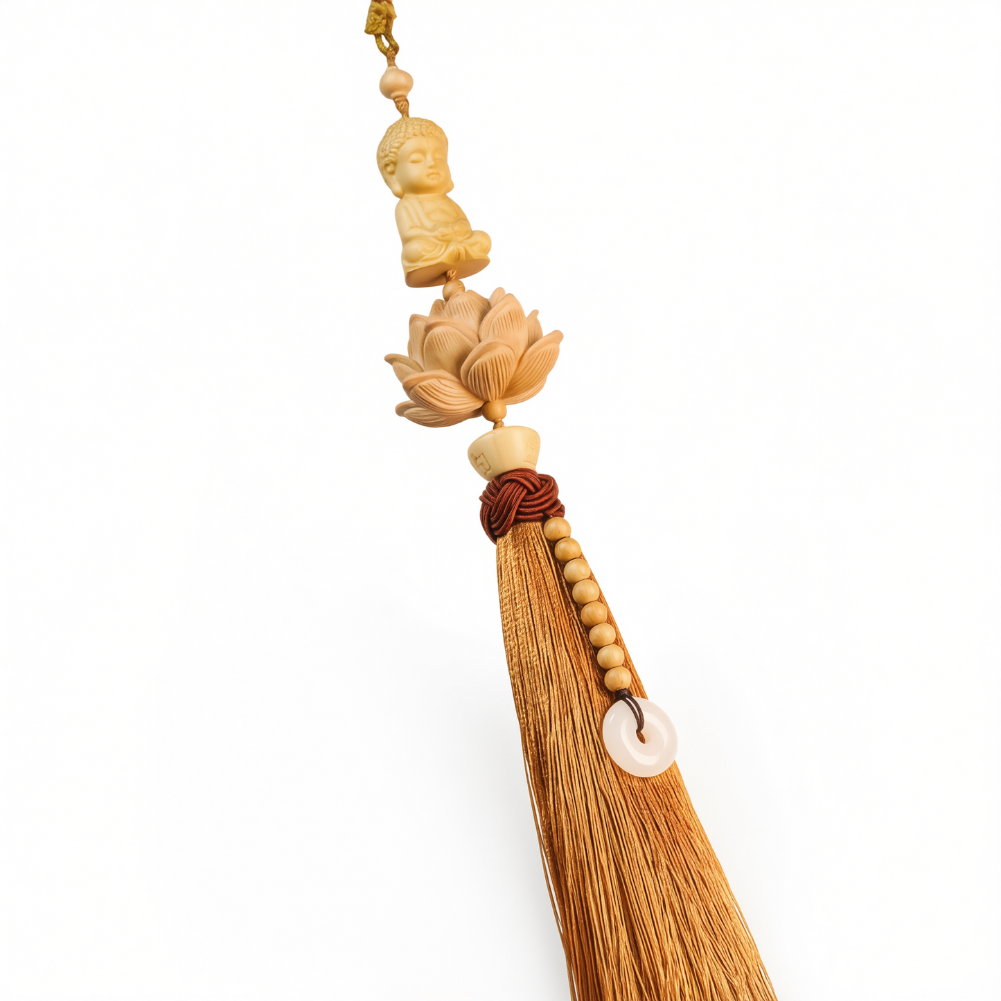 Tan hui Boxwood Lotus Car Hanging Ornament Fu character [boxwood lotus] light brown tassel style [car hanging + exquisite gift box]