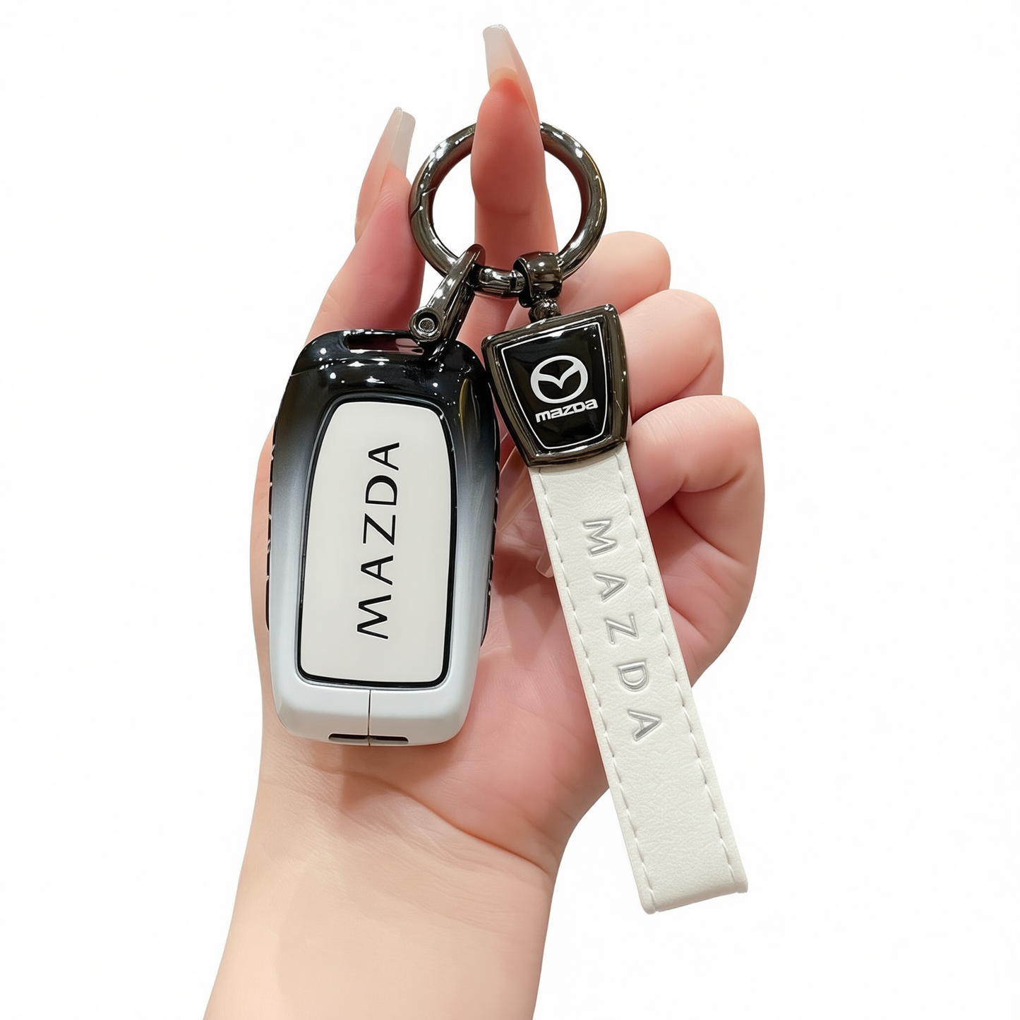 Mazda Ez60 Key Cover Gradient Black White Standard Option d: gradient black & white single bag + white leather cord clasp