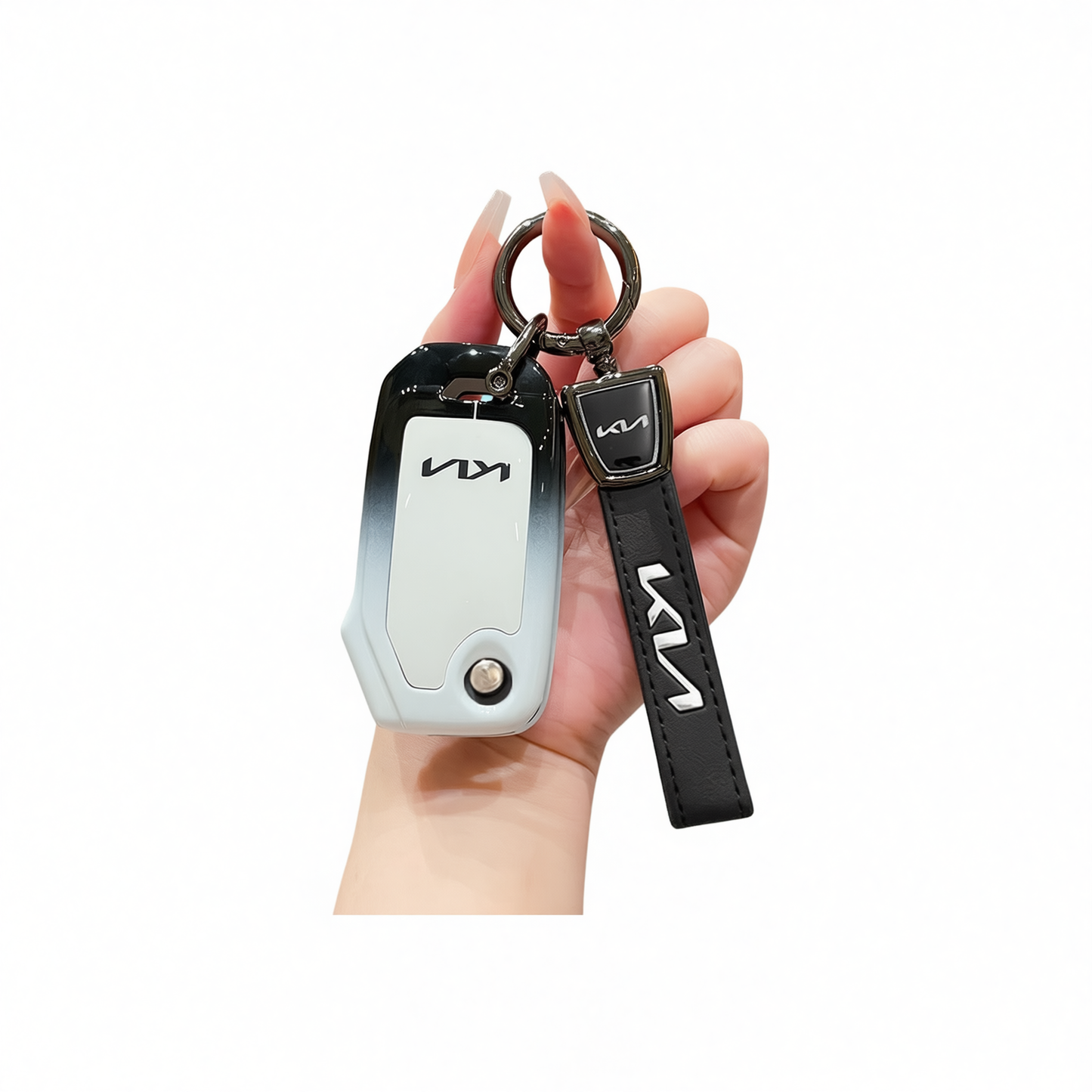 Fragrant car island Kia Key Shell H3 Gradient Black. Standard H4 key gradient black and white single pack + black leather cord clasp