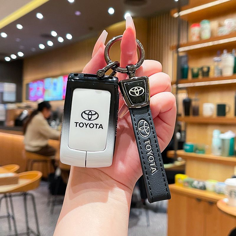Fragrant Car Toyota Corolla Cross Key Case Zinc Alloy Standard M style gradient black and white single bag + white leather rope buckle