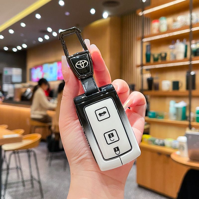 Fragrant Car Toyota Corolla Cross Key Case Zinc Alloy Standard M style gradient black and white single bag + white leather rope buckle
