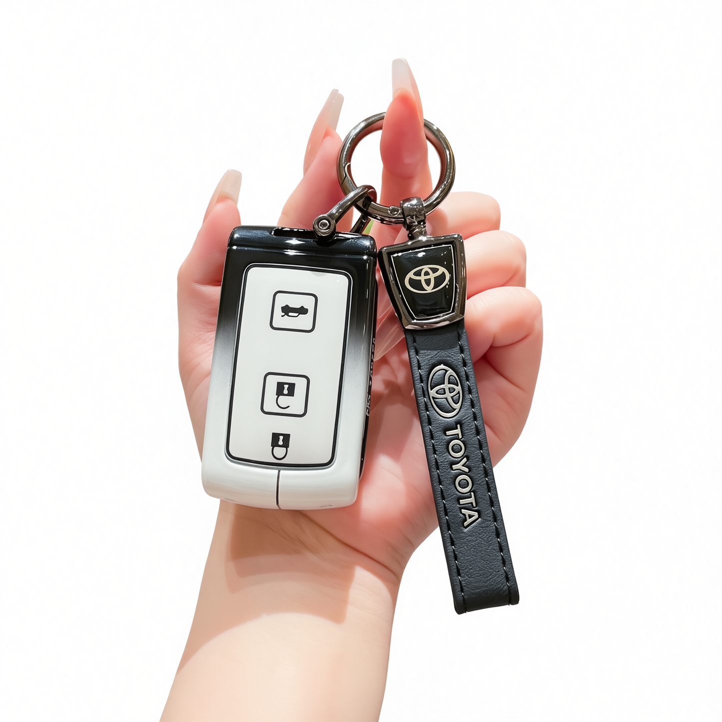 Fragrant Car Toyota Corolla Cross Key Case Zinc Alloy Standard M style gradient black and white single bag + black leather rope buckle