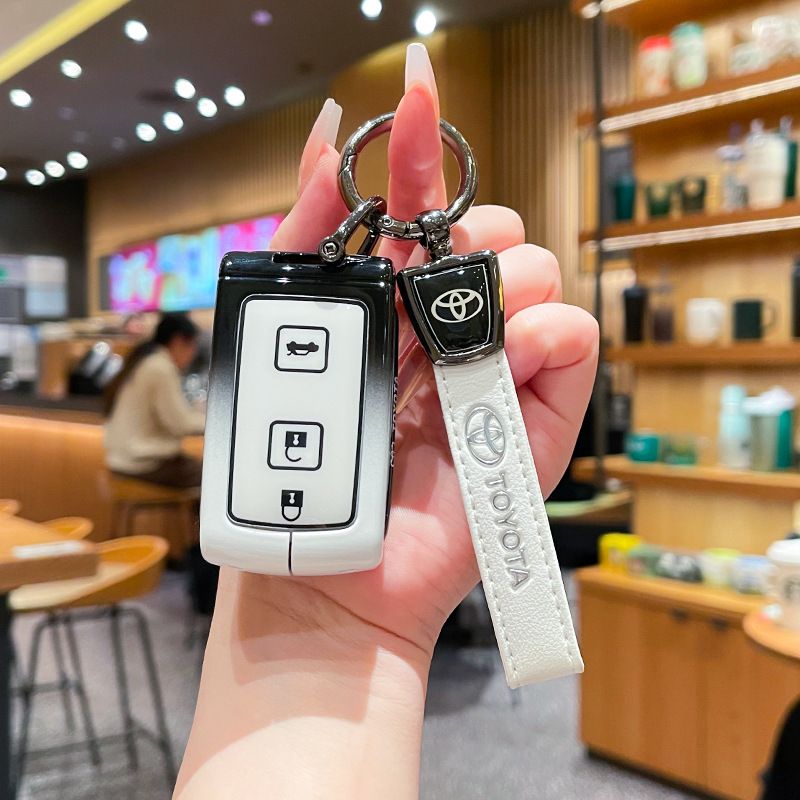 Fragrant Car Toyota Corolla Cross Key Case Zinc Alloy Standard M style gradient black and white single bag + black leather rope buckle