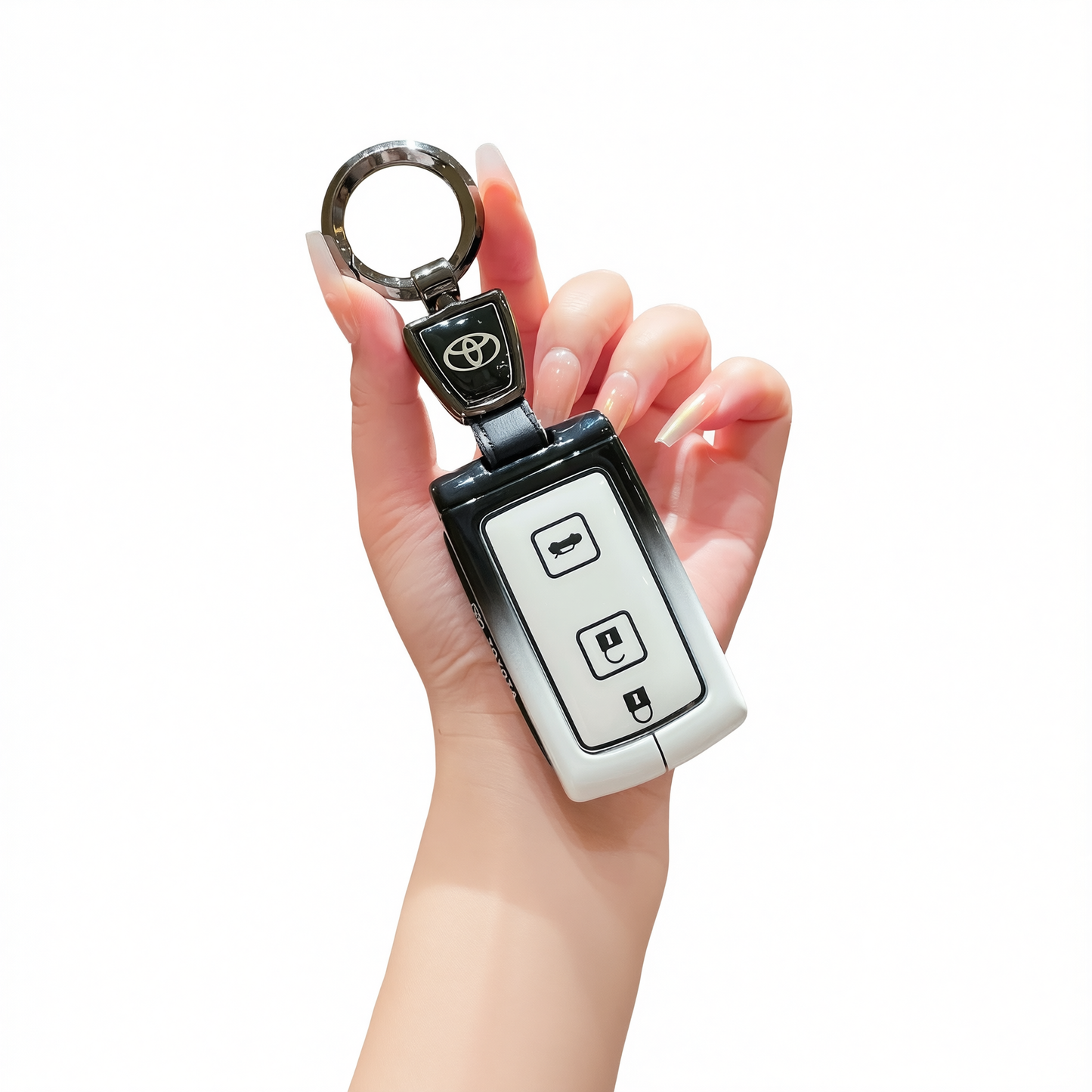 Fragrant Car Toyota Corolla Cross Key Case Zinc Alloy Standard M style gradient black and white single bag + round buckle