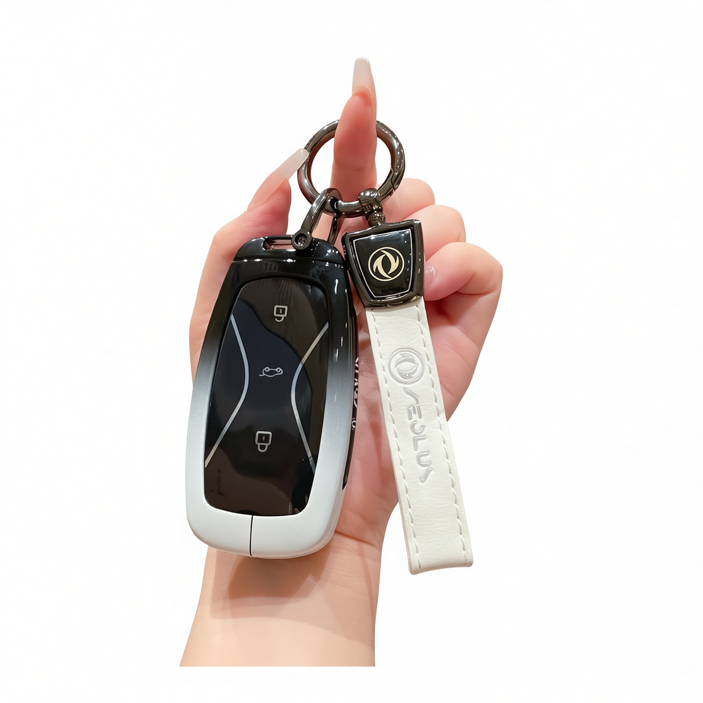 Fragrant Car Island Dongfeng Fengguang 580 Key Case Standard Option b: gradient black & white single bag + white leather cord clasp