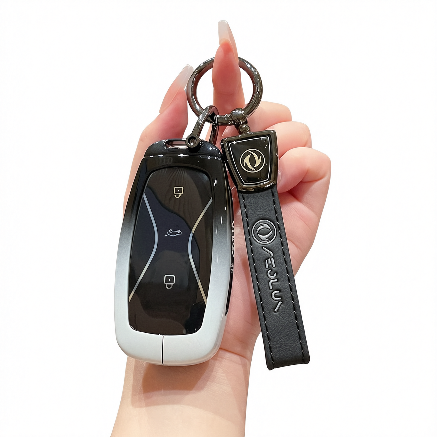 Fragrant Car Island Dongfeng Fengguang 580 Key Case Standard Option b: gradient black & white single bag + black leather cord clasp