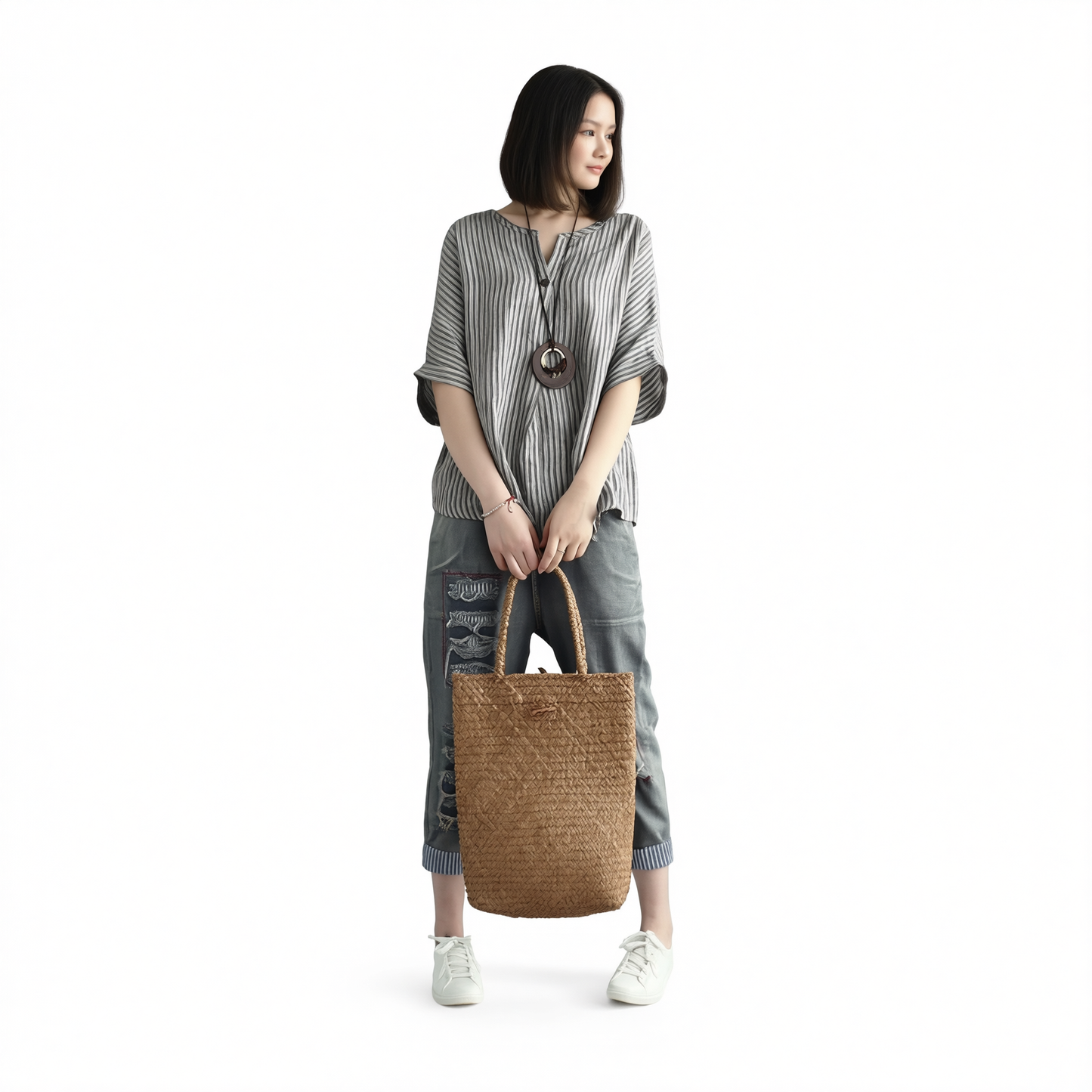 Women Striped Cotton Blend Batwing Casual Top T-Shirt Blue XL