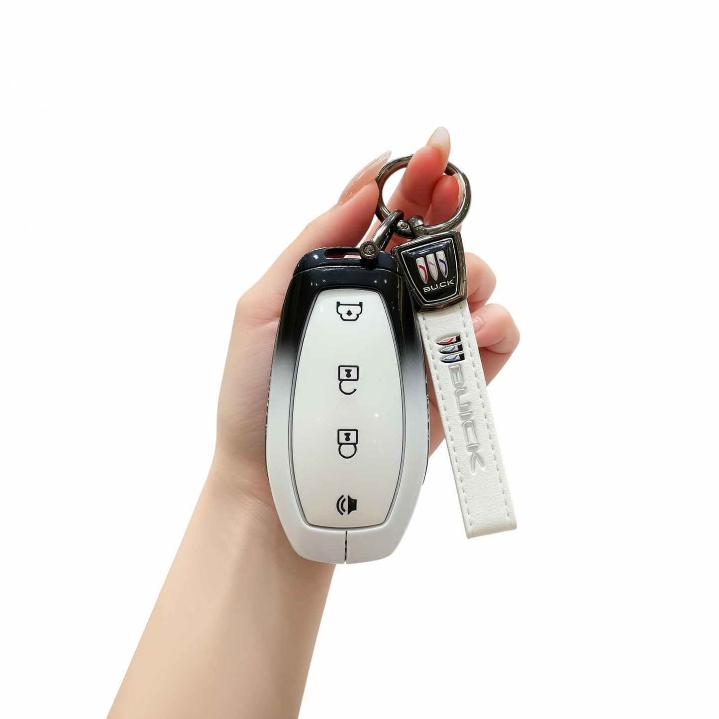 Fragrant Car Island Buick Vision L7 Key Cover 2026 Standard Option f: gradient black & white single bag + white leather cord clasp