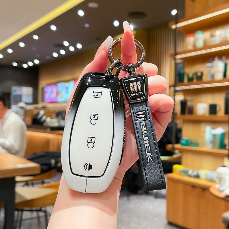 Fragrant Car Island Buick Vision L7 Key Cover 2026 Standard Option f: gradient black & white single bag + white leather cord clasp