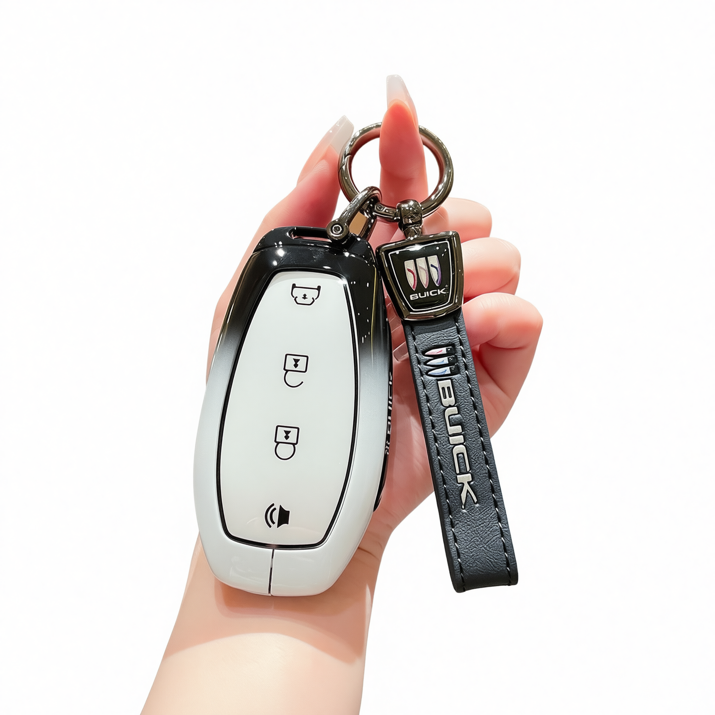 Fragrant Car Island Buick Vision L7 Key Cover 2026 Standard Option f: gradient black & white single bag + black leather cord clasp