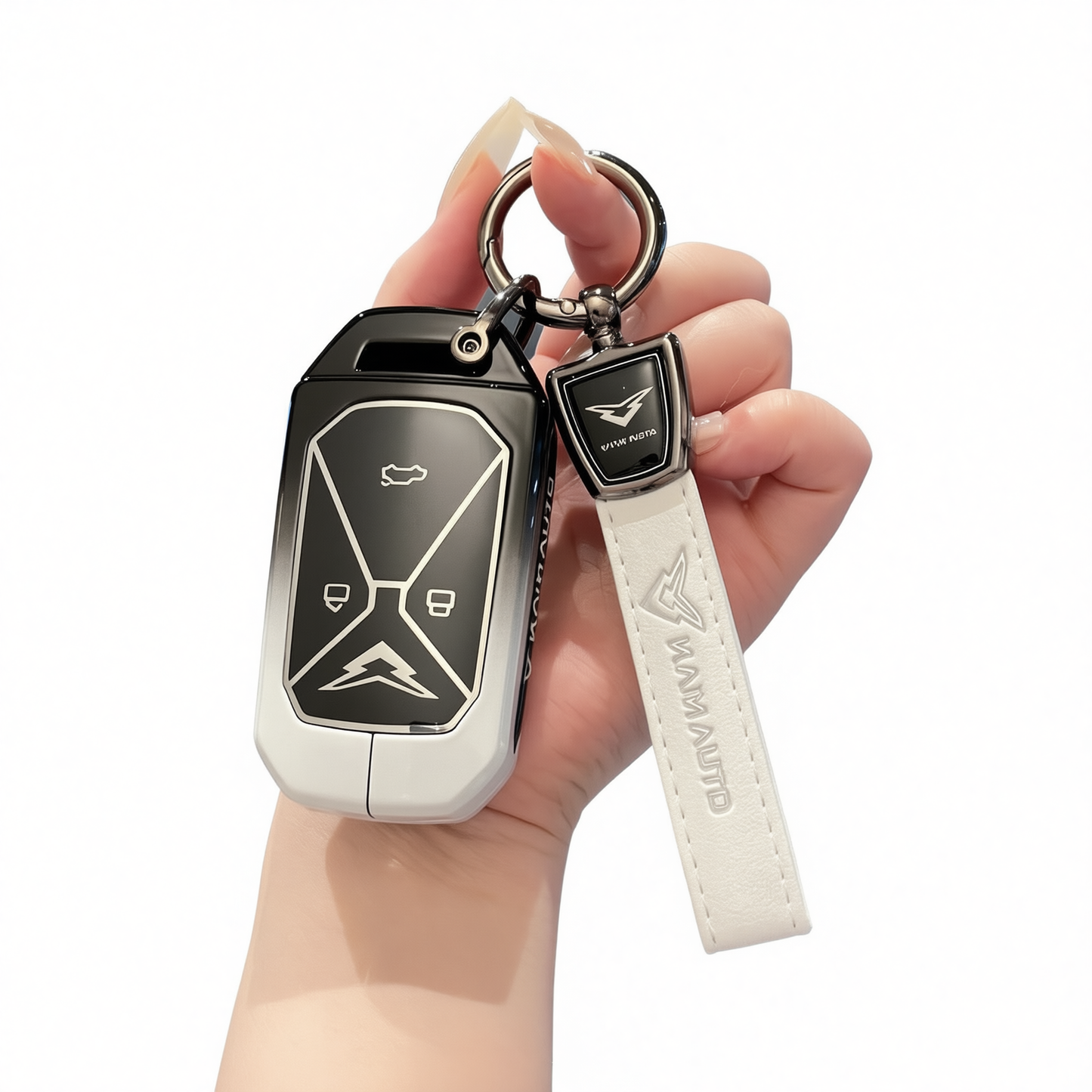 Kaiyi Kunlun Key Case Fragrant Car Island Zinc Alloy Standard Option a: gradient black & white single bag + white leather cord clasp