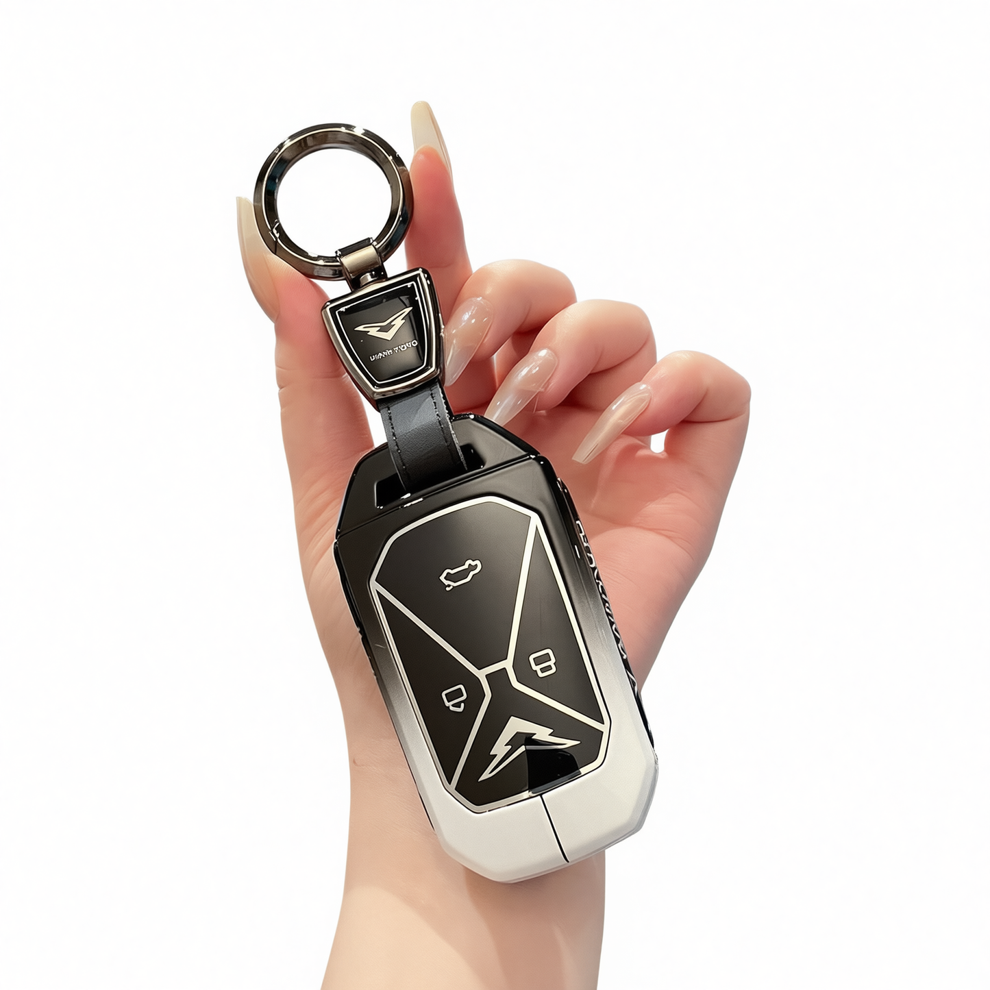 Kaiyi Kunlun Key Case Fragrant Car Island Zinc Alloy Standard Type a gradient black and white single bag + round buckle