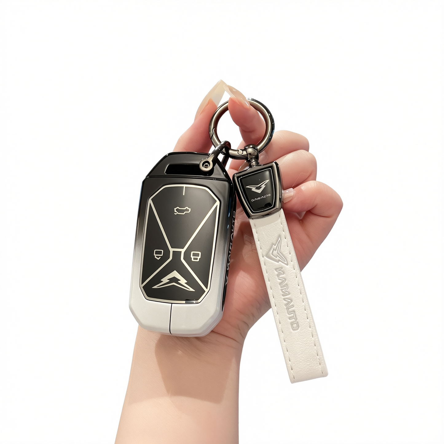 Kaiyi Kunlun Key Case Fragrant Car Island Zinc Alloy Standard Option b: gradient black & white single bag + white leather cord clasp