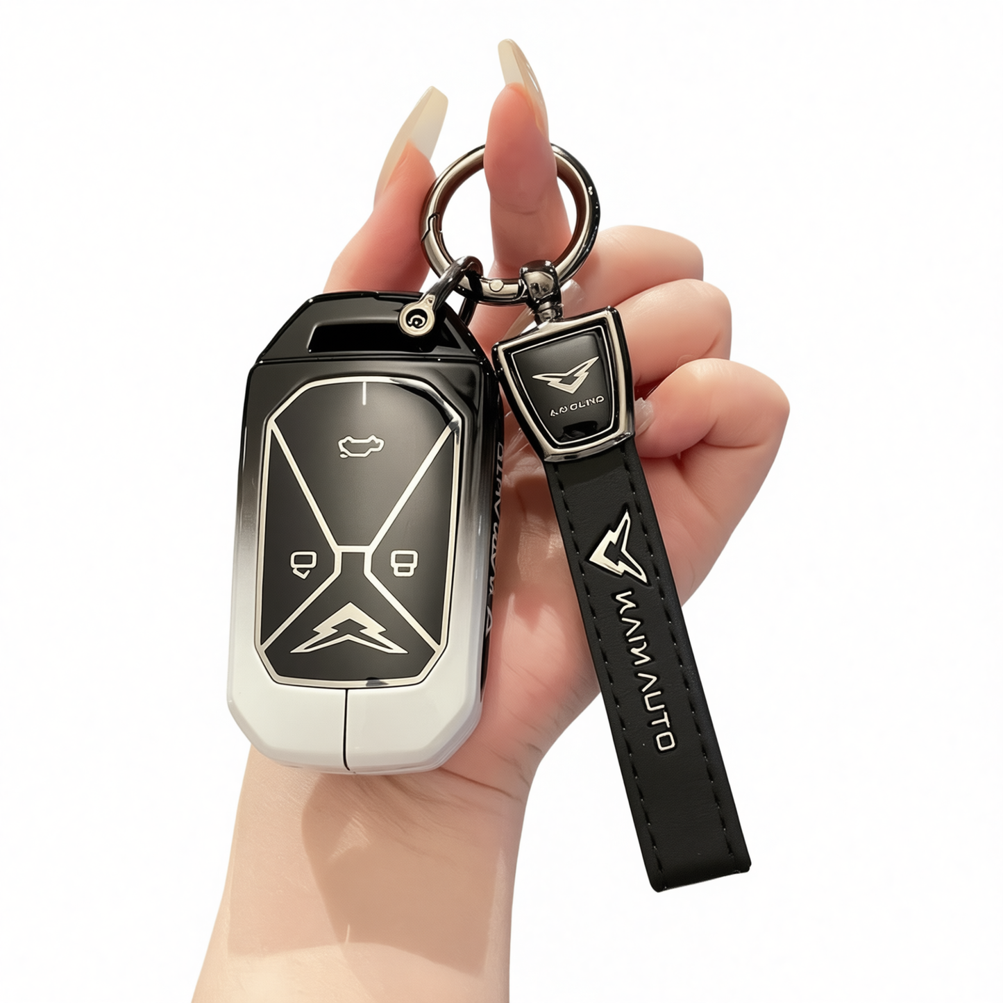 Kaiyi Kunlun Key Case Fragrant Car Island Zinc Alloy Standard Option b: gradient black & white single bag + black leather cord clasp