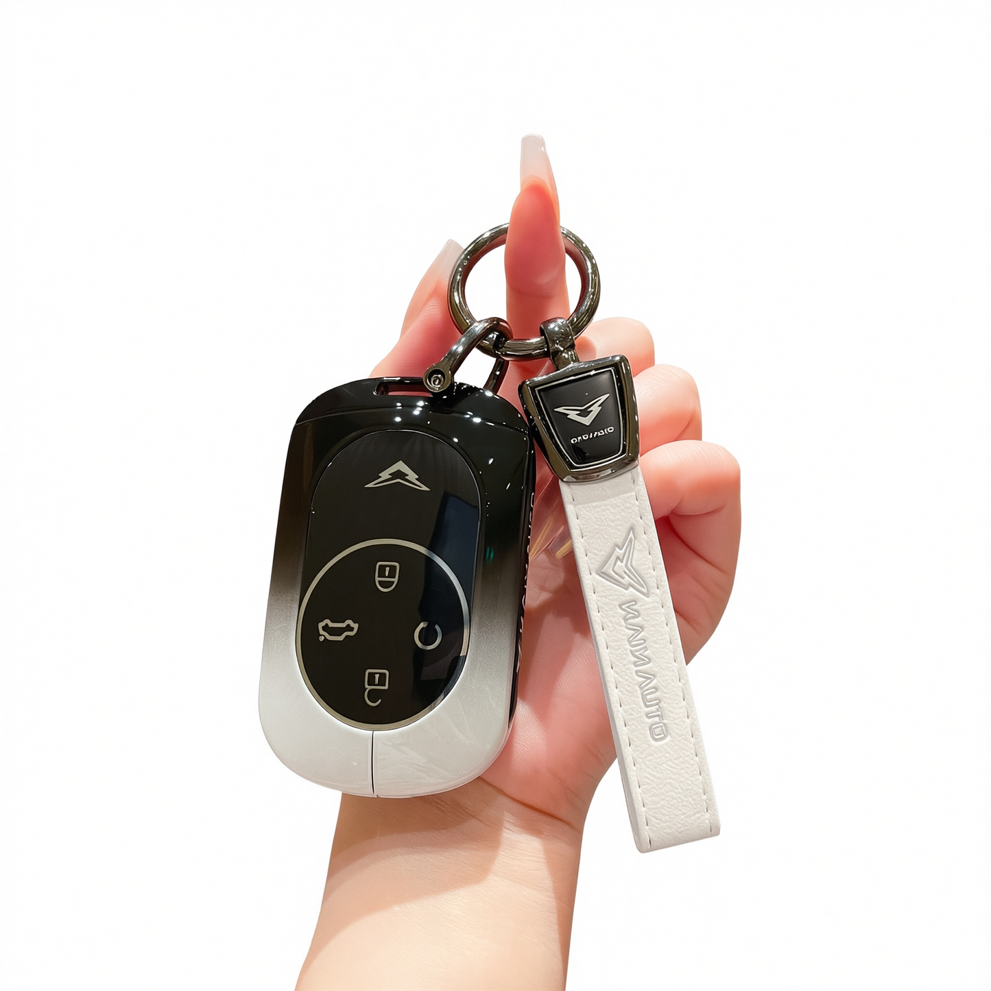 Kaiyi Kunlun Key Case Fragrant Car Island Zinc Alloy Standard C style gradient black and white single bag + white leather rope buckle