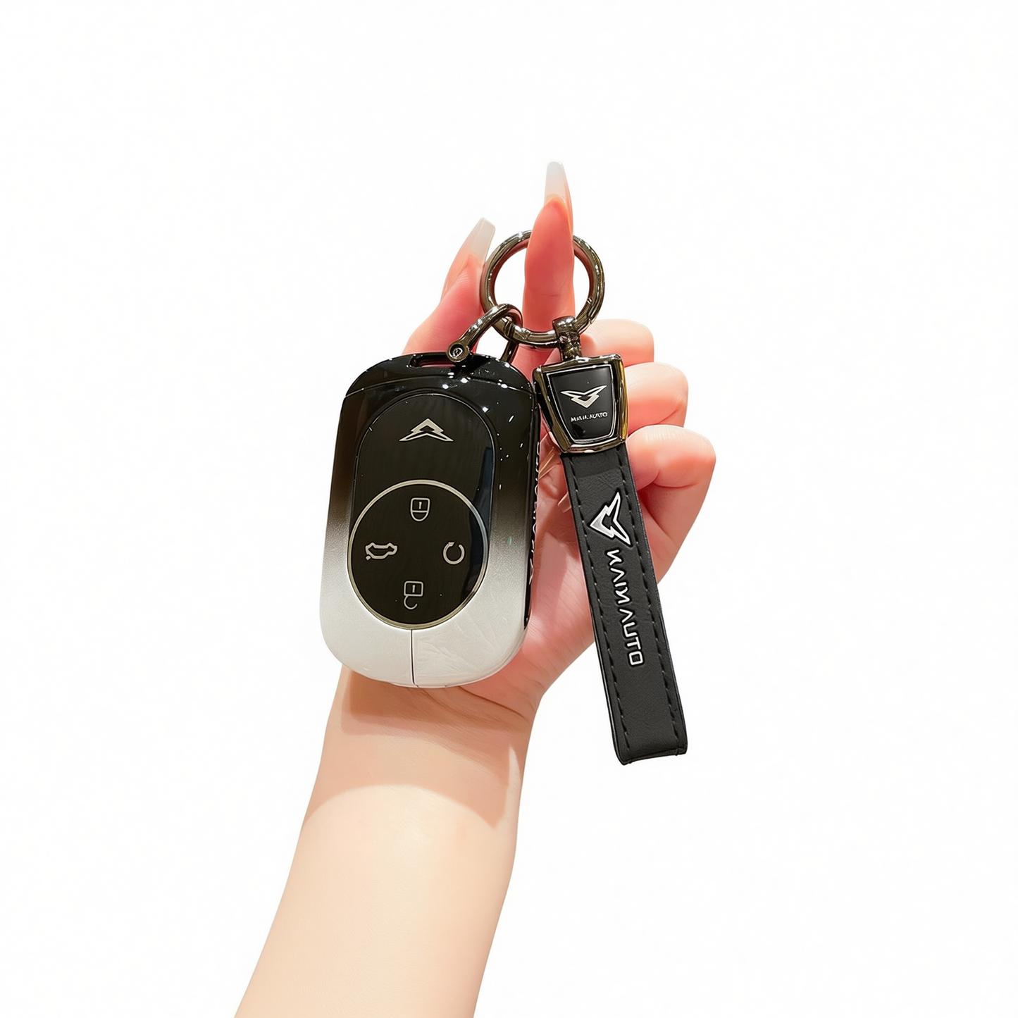 Kaiyi Kunlun Key Case Fragrant Car Island Zinc Alloy Standard C style gradient black and white single bag + black leather rope buckle