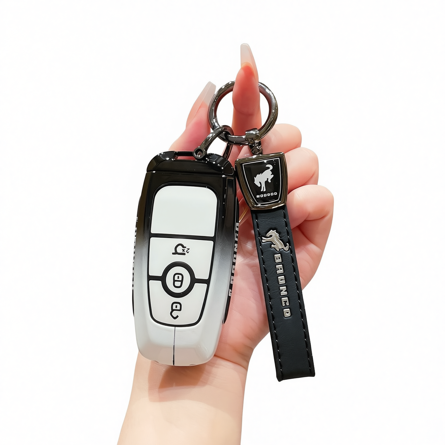 Fragrant car island Jiangling Liema Key Case 3 Button Standard 3-button gradient black and white single bag + black leather rope buckle