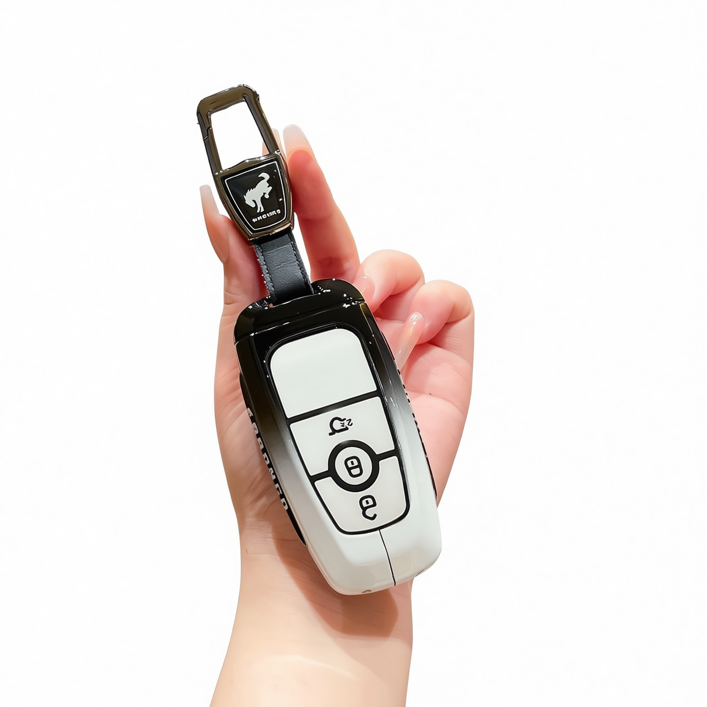 Fragrant car island Jiangling Liema Key Case 3 Button Standard 3-button gradient black and white single bag + metal buckle
