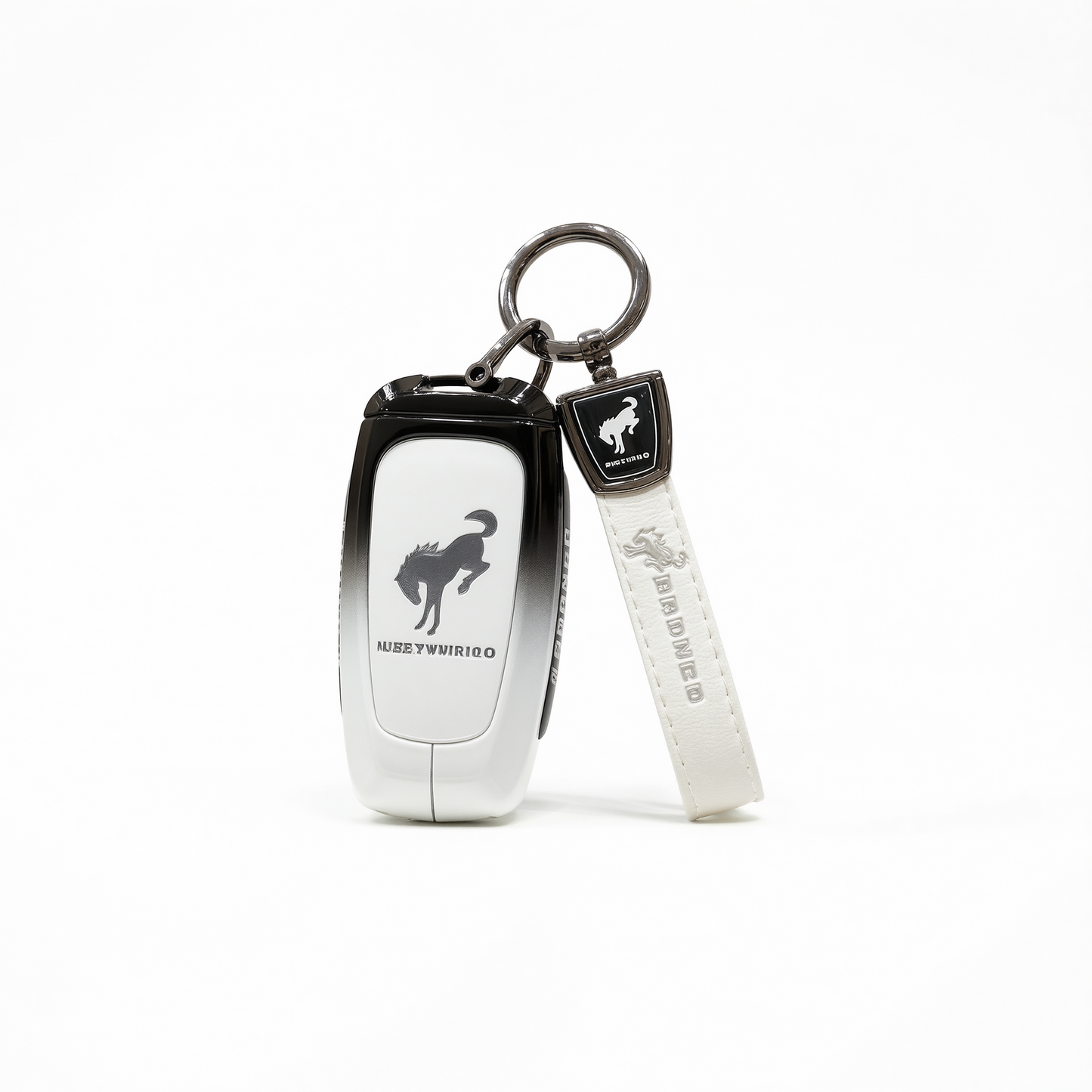 Fragrant car island Jiangling Liema Key Case 3 Button Standard 4-key gradient black and white single bag + white leather rope buckle