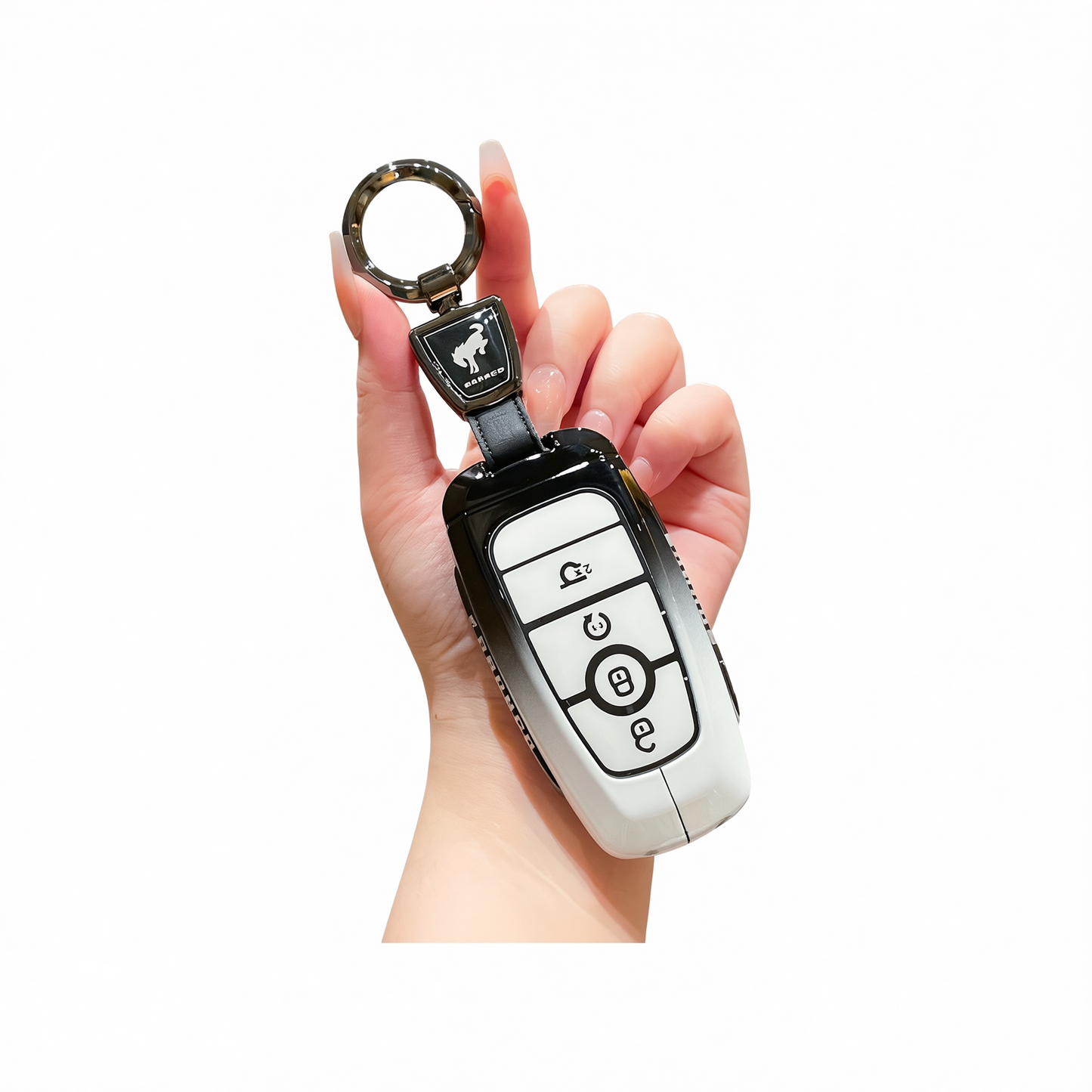 Fragrant car island Jiangling Liema Key Case 3 Button Standard 4-button gradient black and white single pack + round buckle