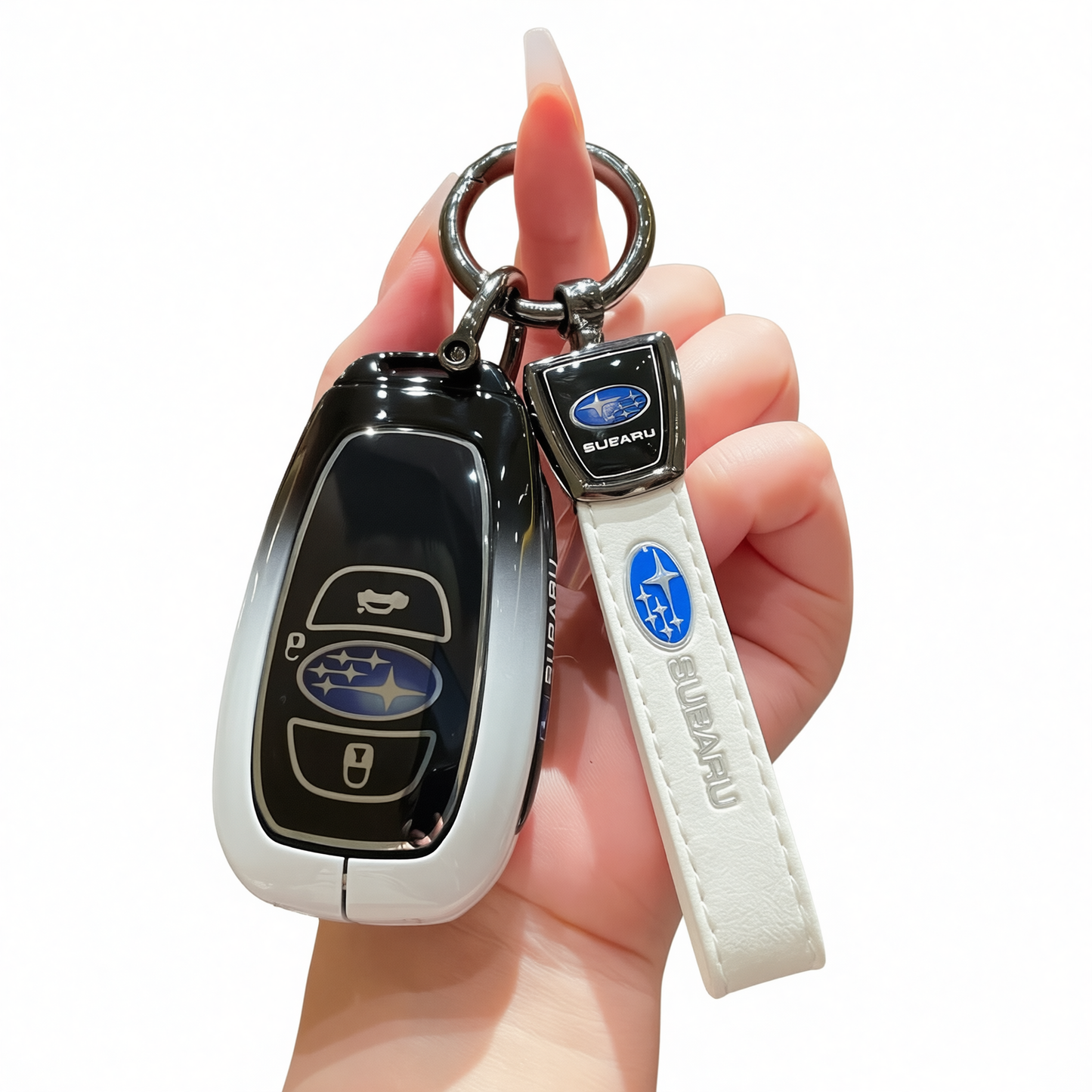 Subaru Key Cover Zinc Alloy Gradient Black White Standard Gradient black and white single bag + white leather rope buckle