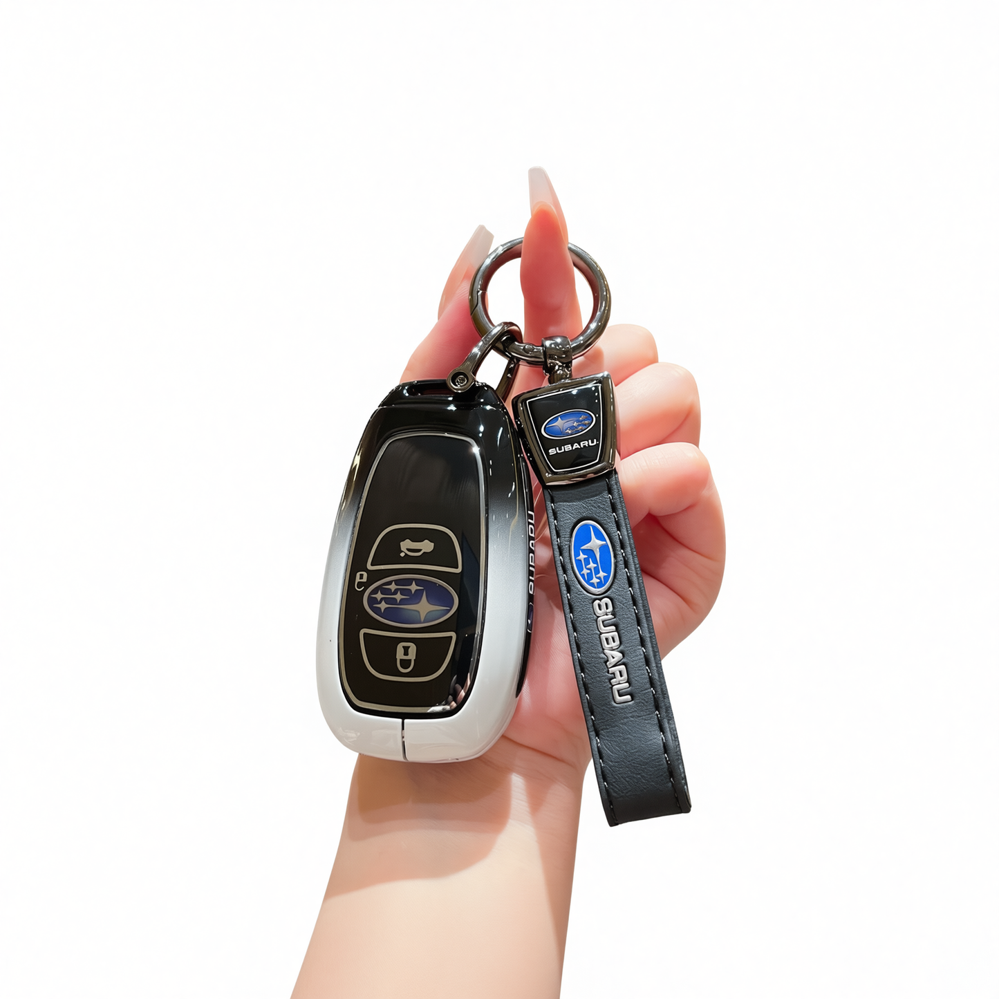 Subaru Key Cover Zinc Alloy Gradient Black White Standard Gradient black and white single bag + black leather rope buckle