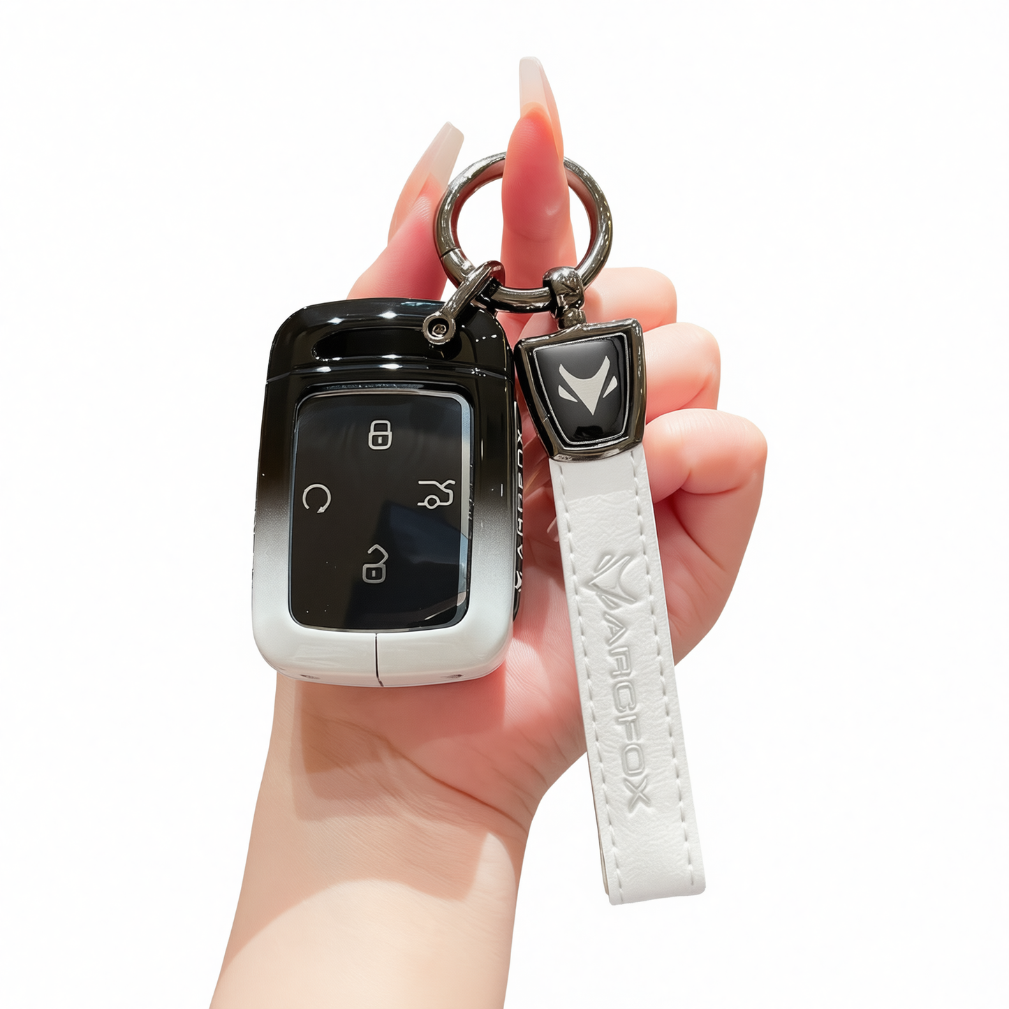 Fragrant car island Arcfox T1 Key Cover Gradient B/W Standard Option c: gradient black & white single bag + white leather cord clasp
