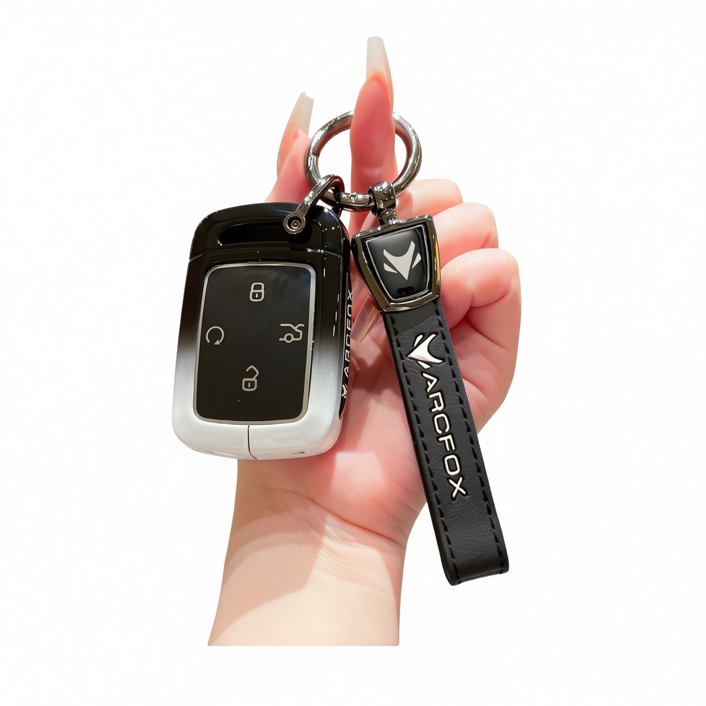 Fragrant car island Arcfox T1 Key Cover Gradient B/W Standard Option c: gradient black & white single bag + black leather cord clasp
