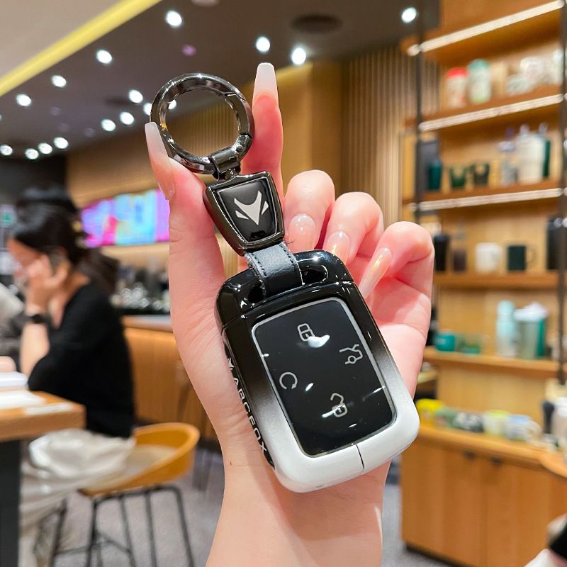 Fragrant car island Arcfox T1 Key Cover Gradient B/W Standard Option c: gradient black & white single bag + black leather cord clasp