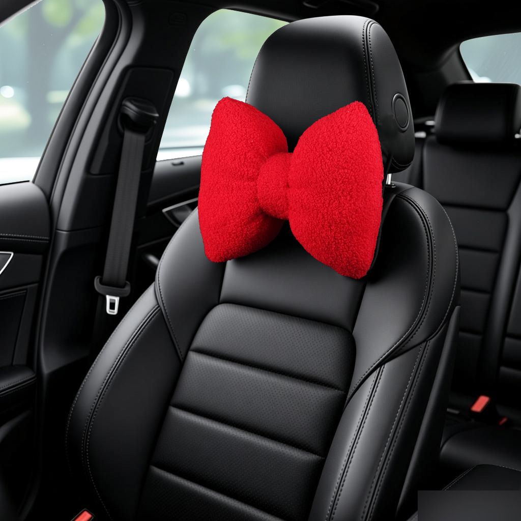 Car Headrest Pillow Artificial Plush Neck Support Red-plush-headrest