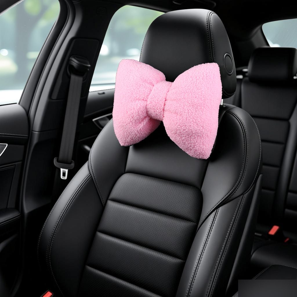 Car Headrest Pillow Artificial Plush Neck Support Pink-plush-headrest