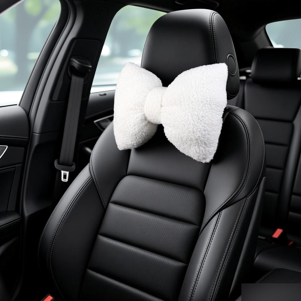 Car Headrest Pillow Artificial Plush Neck Support White-plush-headrest