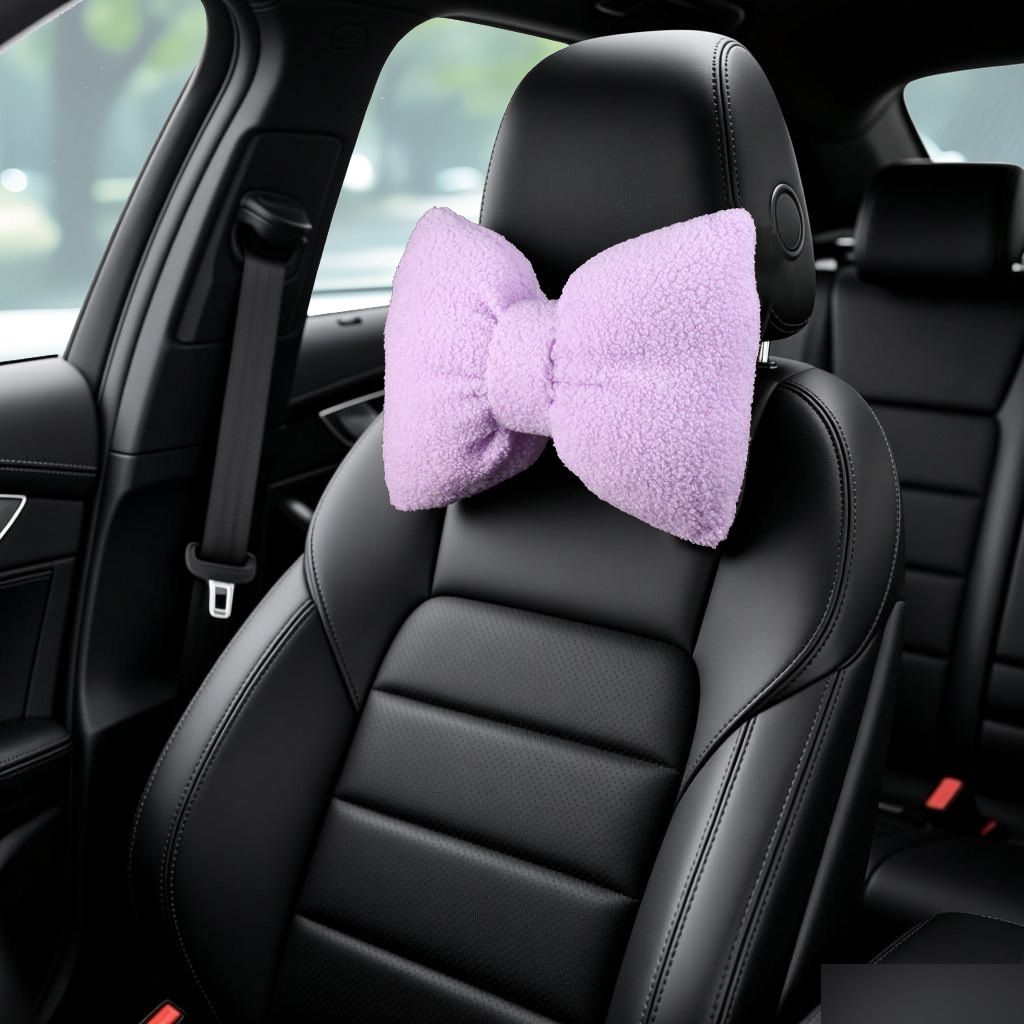 Car Headrest Pillow Artificial Plush Neck Support Purple-plush-headrest