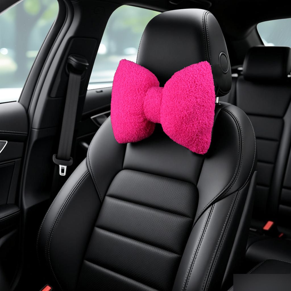 Car Headrest Pillow Artificial Plush Neck Support Rose red-plush-headrest