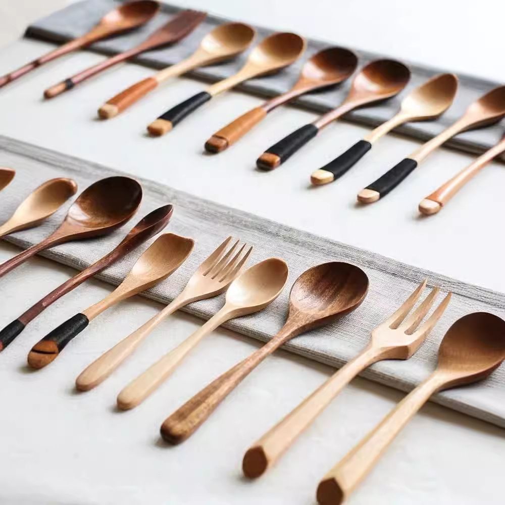 Wooden Spoon Create Credit Long Handle [chicken wing wood] round head soup spoon 18.2*4.3cm