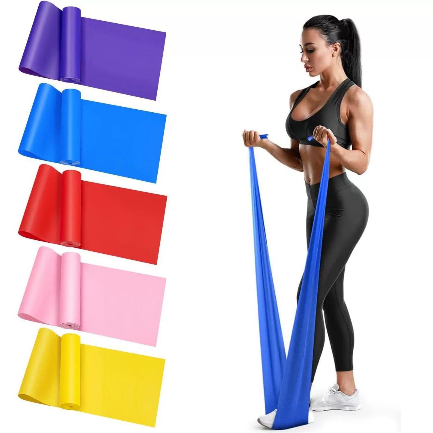 QZE Resistance Band Yoga TPE Pink 1500mm Sky blue [1500*150*0.35mm]