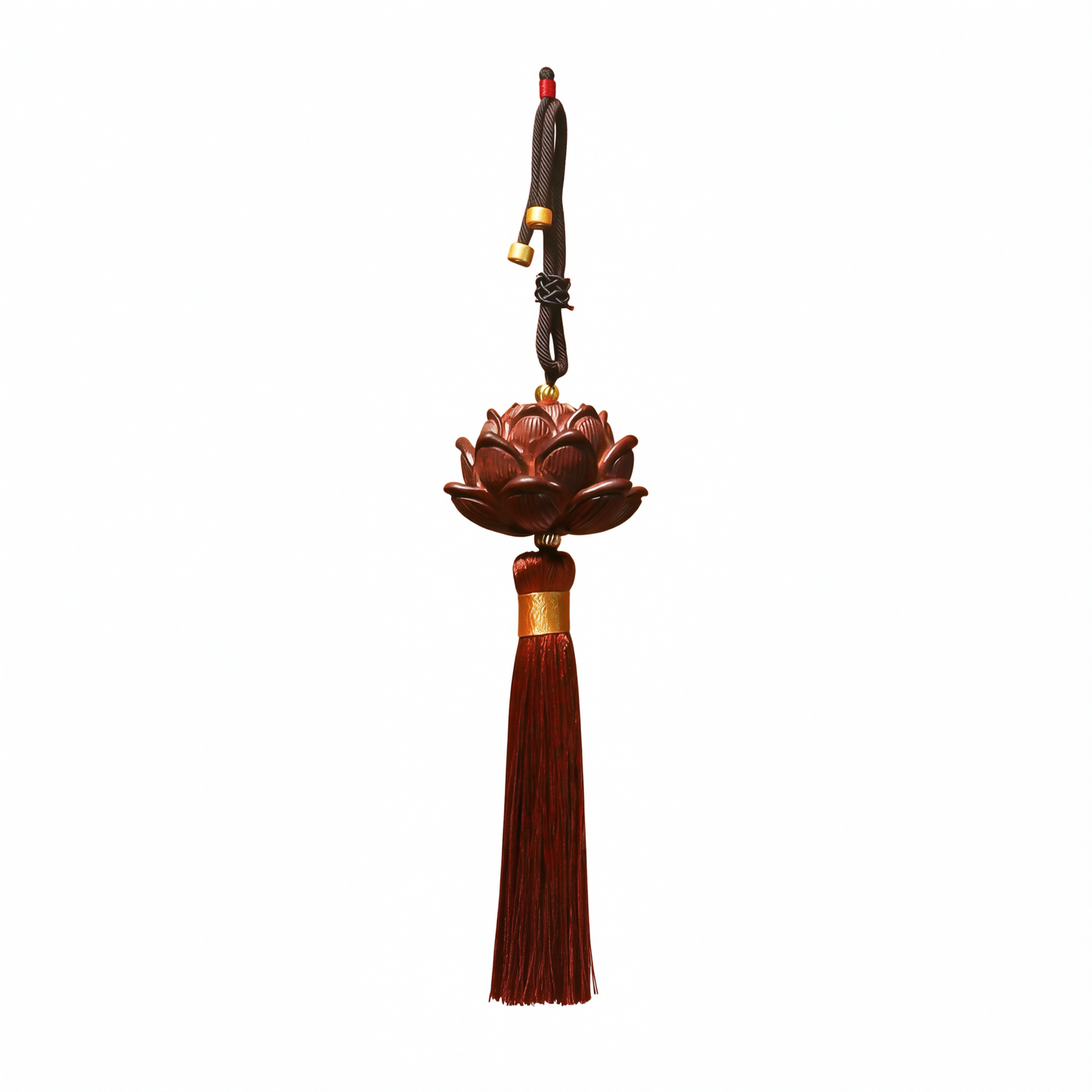 Tang Diao Car Ornament Wood Lotus Pendant [rosewood lotus] single tassel Car hanger [packed in ordinary carton]