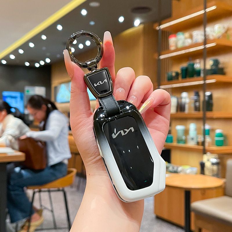 Kia Key Cover Fragrant Car Island H3 Gradient Black Standard H3 key gradient black and white single pack + black leather cord clasp