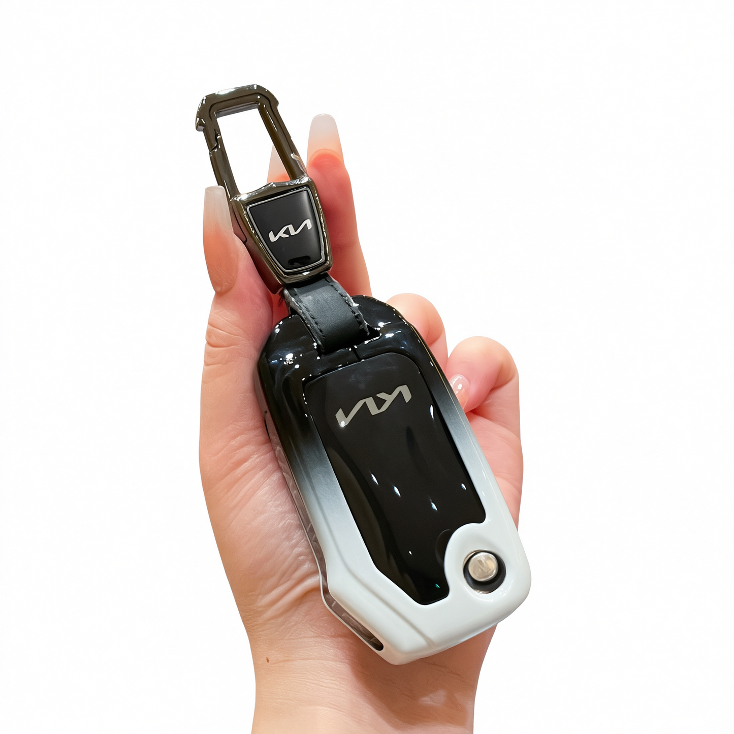 Kia Key Cover Fragrant Car Island H3 Gradient Black Standard H4 key gradient black and white single pack + metal buckle