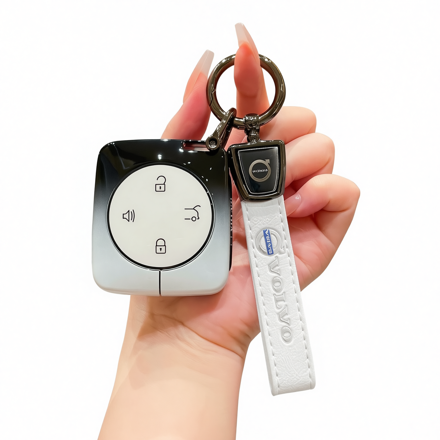 Fragrant Car Island Volvo Key Case Metal Shell Standard Option d: gradient black & white single bag + white leather cord clasp