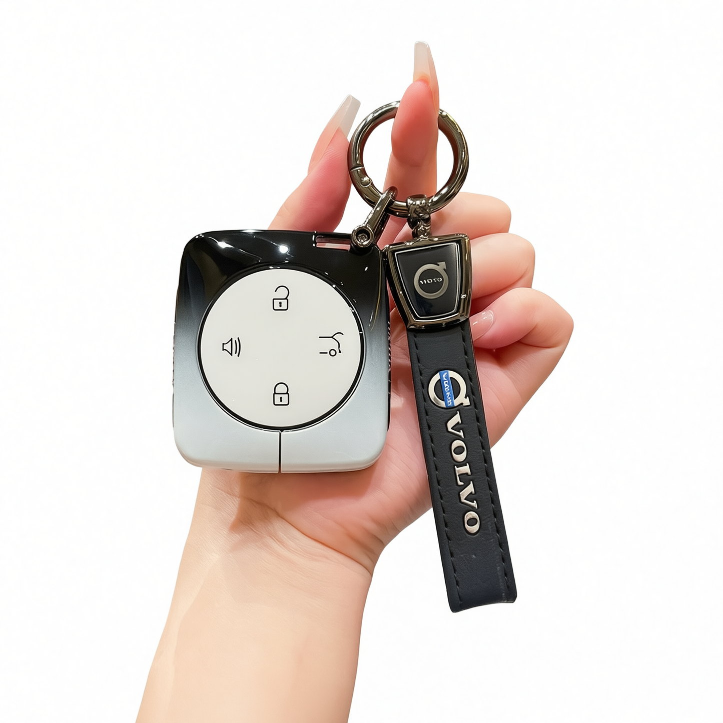 Fragrant Car Island Volvo Key Case Metal Shell Standard Option d: gradient black & white single bag + black leather cord clasp