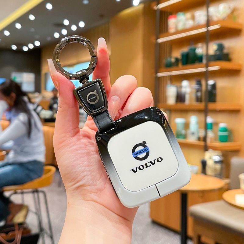Fragrant Car Island Volvo Key Case Metal Shell Standard Option d: gradient black & white single bag + black leather cord clasp
