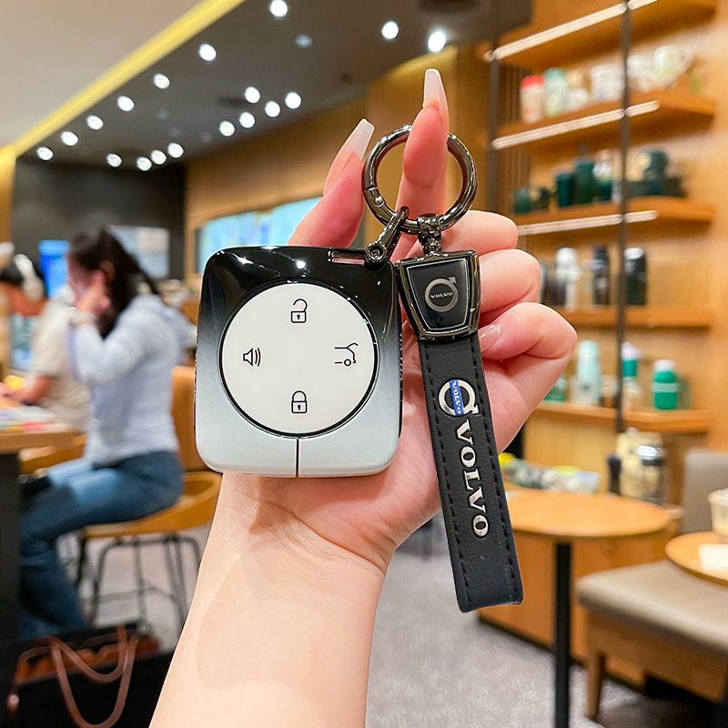 Fragrant Car Island Volvo Key Case Metal Shell Standard Option d: gradient black & white single bag + black leather cord clasp