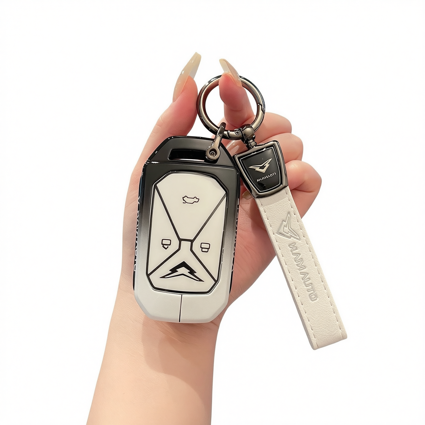 Kaiyi Kunlun Car Key Cover Gradient Black White Standard Option a: gradient black & white single bag + white leather cord clasp
