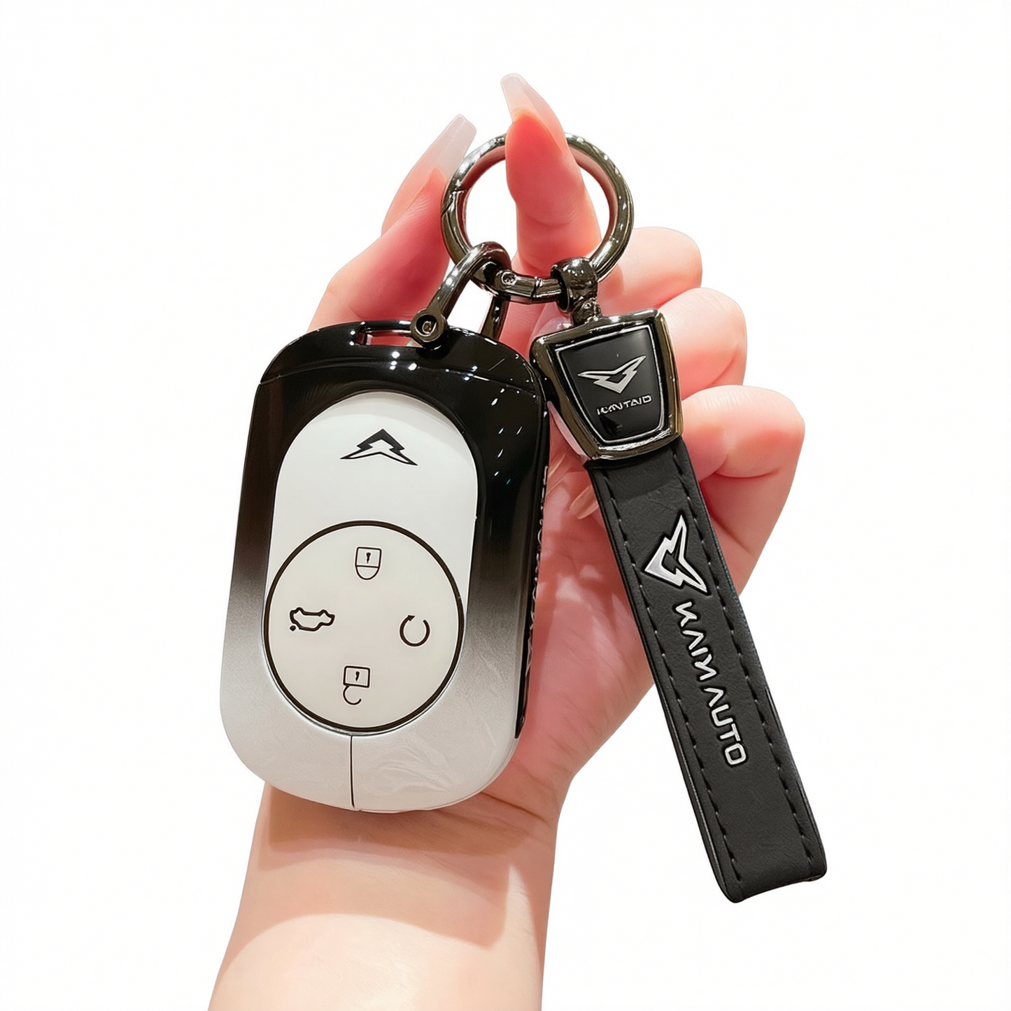Kaiyi Kunlun Car Key Cover Gradient Black White Standard C style gradient black and white single bag + black leather rope buckle