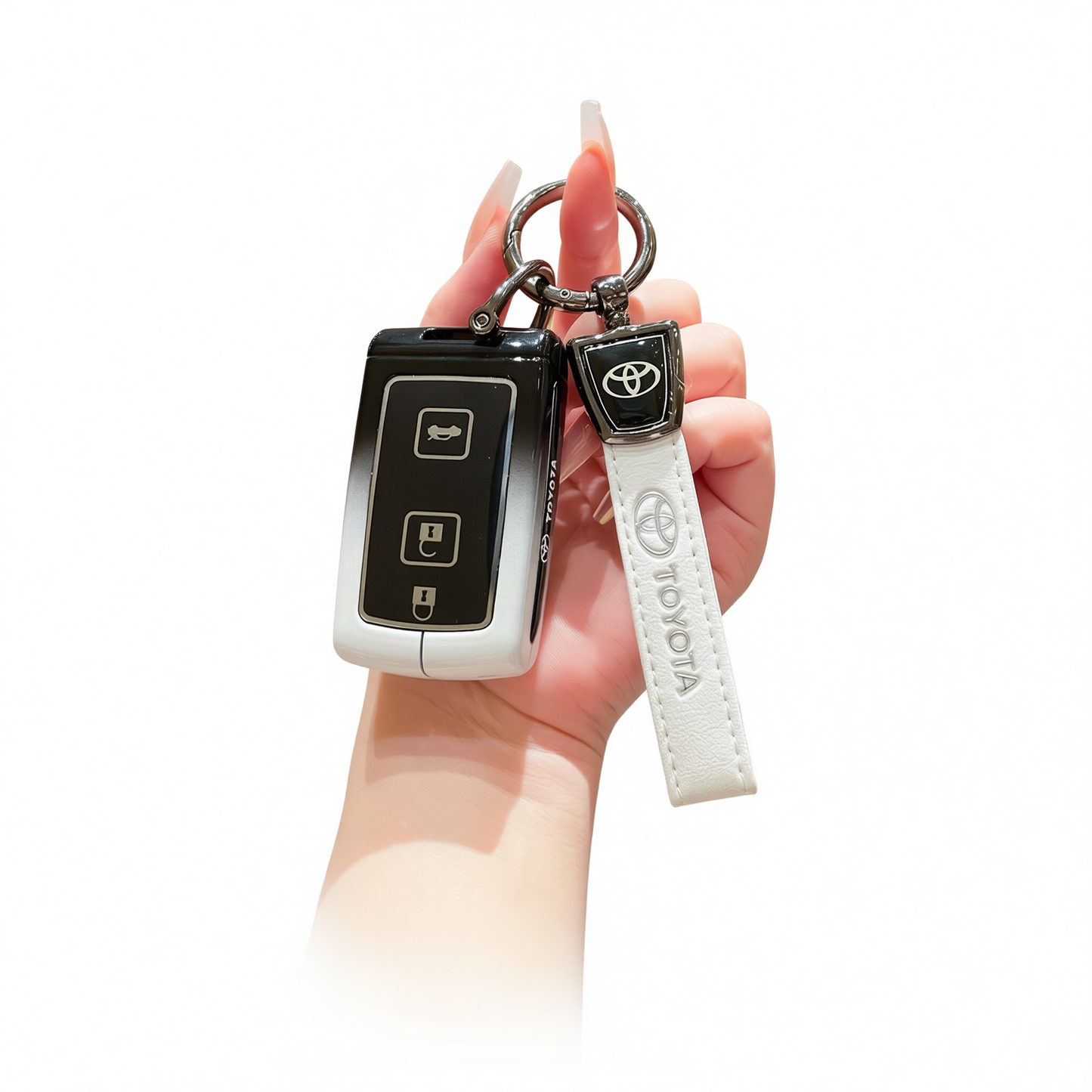 Toyota Key Case Gradient Black White Fragrant Car Island Standard M style gradient black and white single bag + white leather rope buckle
