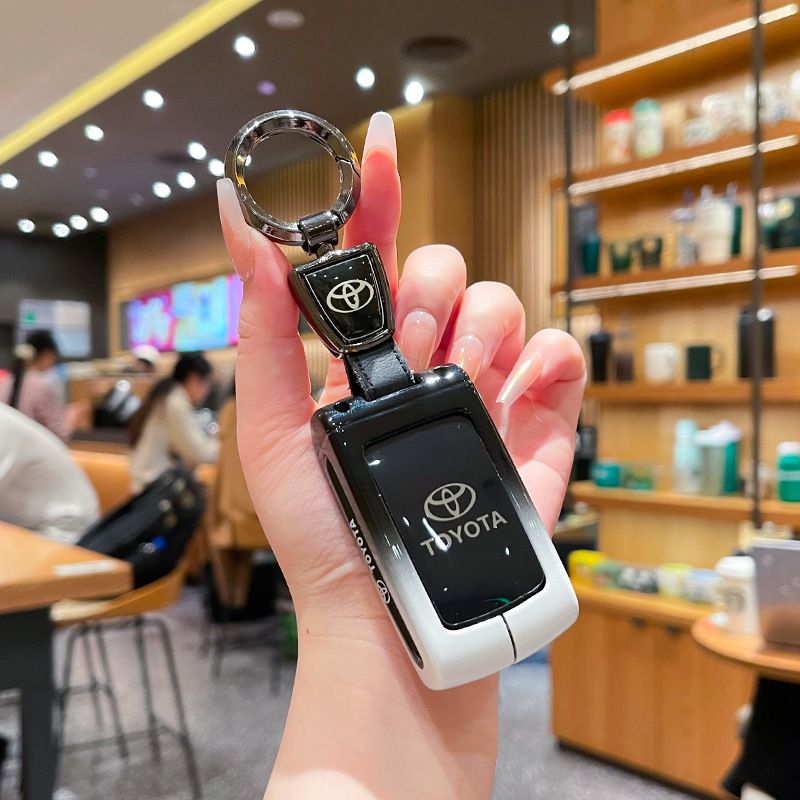 Toyota Key Case Gradient Black White Fragrant Car Island Standard M style gradient black and white single bag + white leather rope buckle