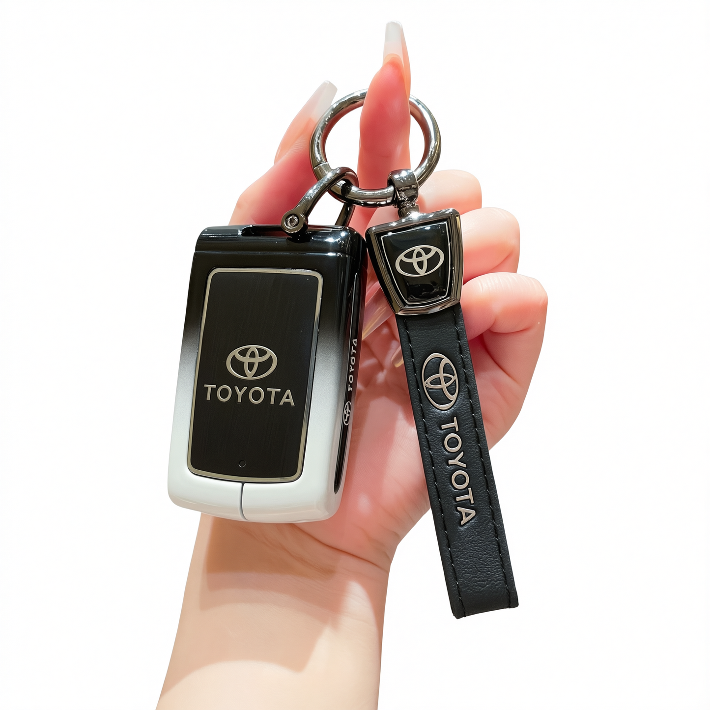 Toyota Key Case Gradient Black White Fragrant Car Island Standard M style gradient black and white single bag + black leather rope buckle