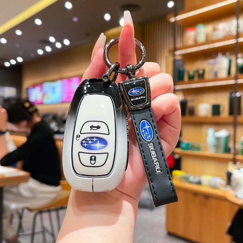 Leading xuan Subaru Key Case Zinc Alloy Standard Gradient black and white single bag + white leather rope buckle
